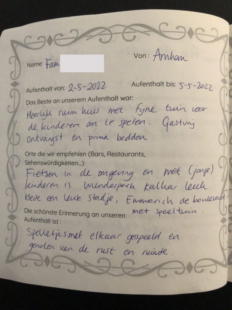 gästebuch ferienhaus anelito kleve
